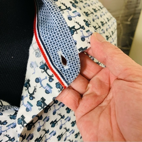 SOUL Of London White Blue Motorcycle Button Down Shirt Modern Long Sleeve Sz 2XL - Picture 6 of 13